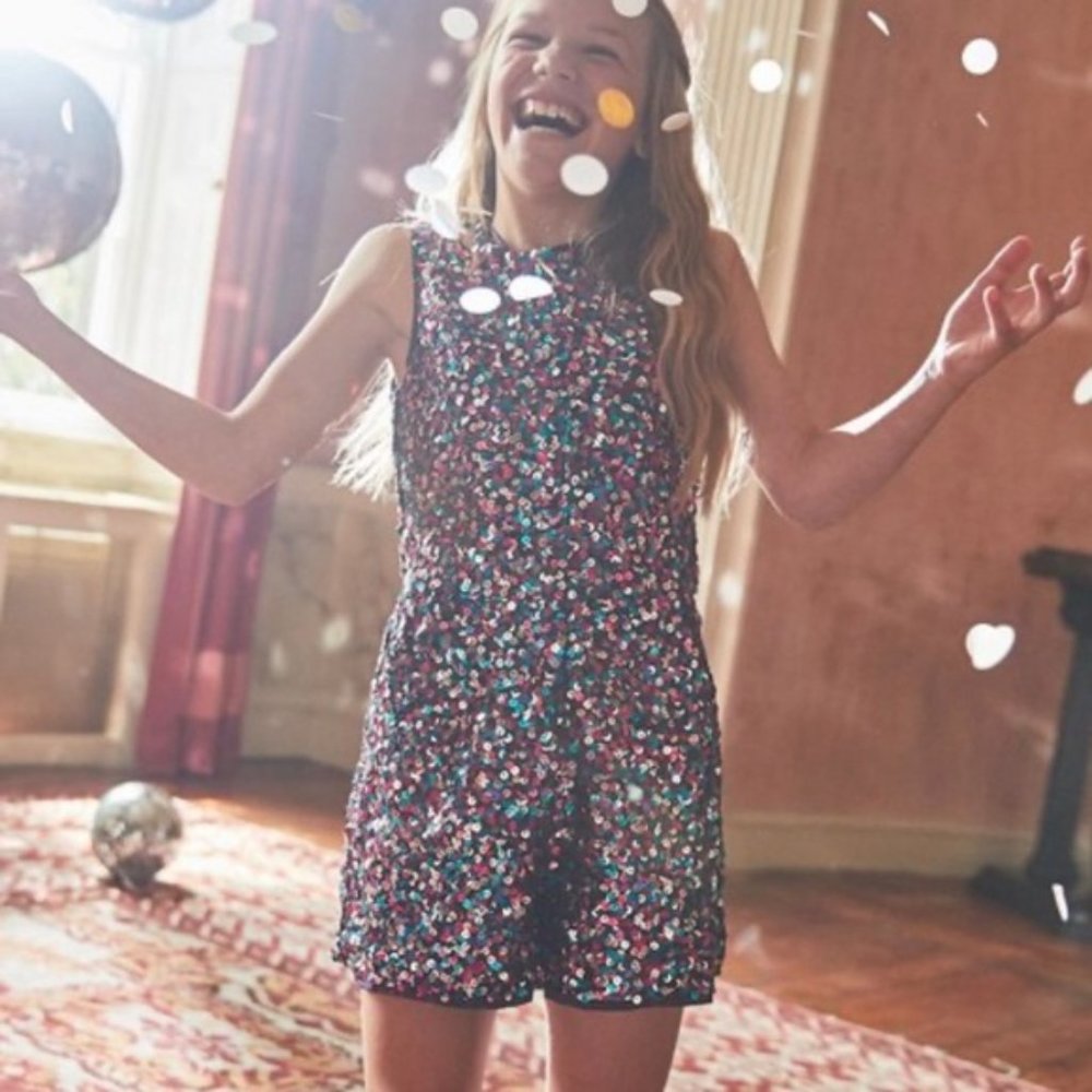 Mini Boden Girls Occasion Colorful Sequin Romper
